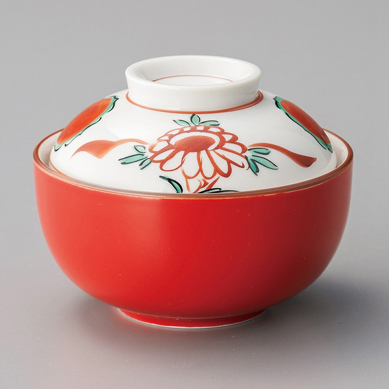 山万 15913-130 赤釉赤絵花鳥小煮物碗  1個（ご注文単位1個）【直送品】