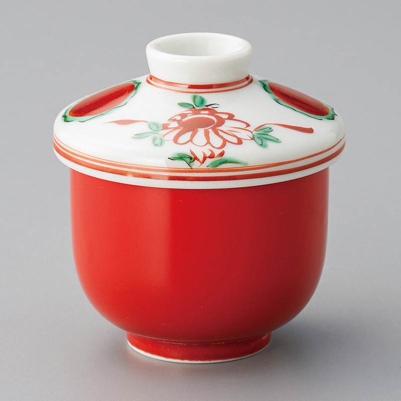 山万 16115-130 赤釉赤絵花鳥むし碗  1個（ご注文単位1個）【直送品】