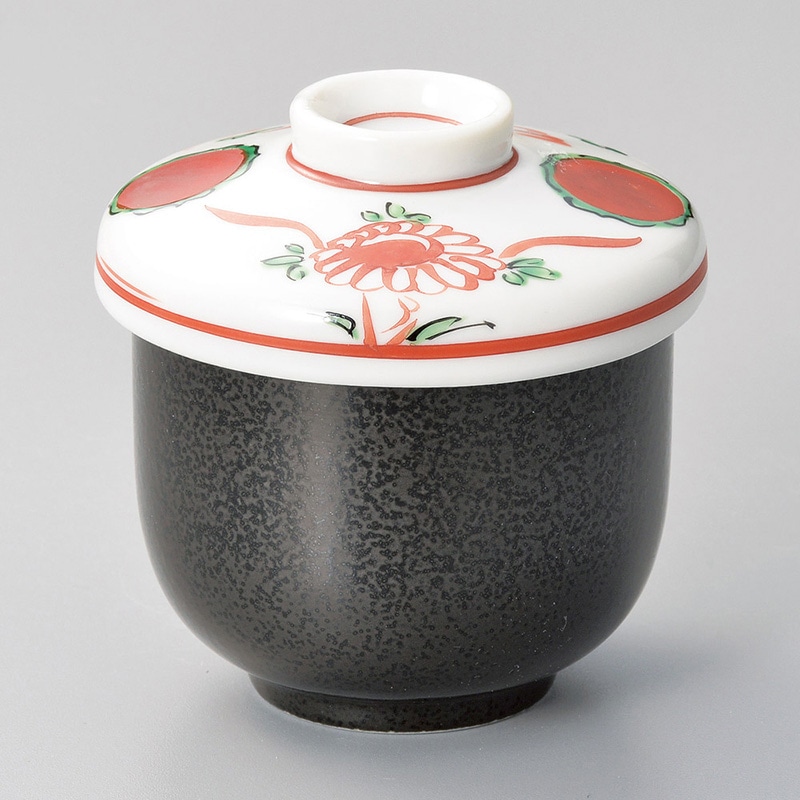 山万 16117-130 黒結晶赤絵花鳥むし碗  1個（ご注文単位1個）【直送品】