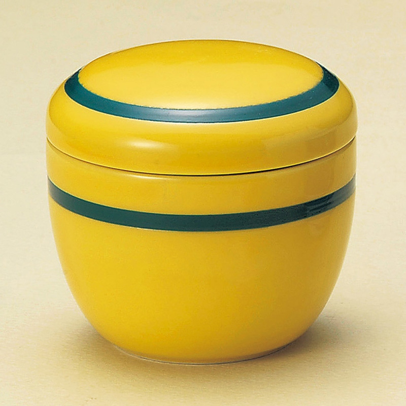 山万 16507-450 黄釉グリーン帯夏目型蒸碗 1個(ご注文単位1個)【直送品】
