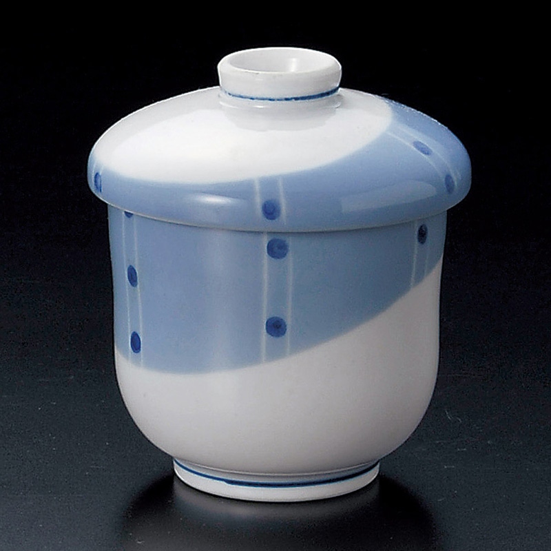 山万 16611-550 ブルー水玉むし碗(小) 1個(ご注文単位1個)【直送品】
