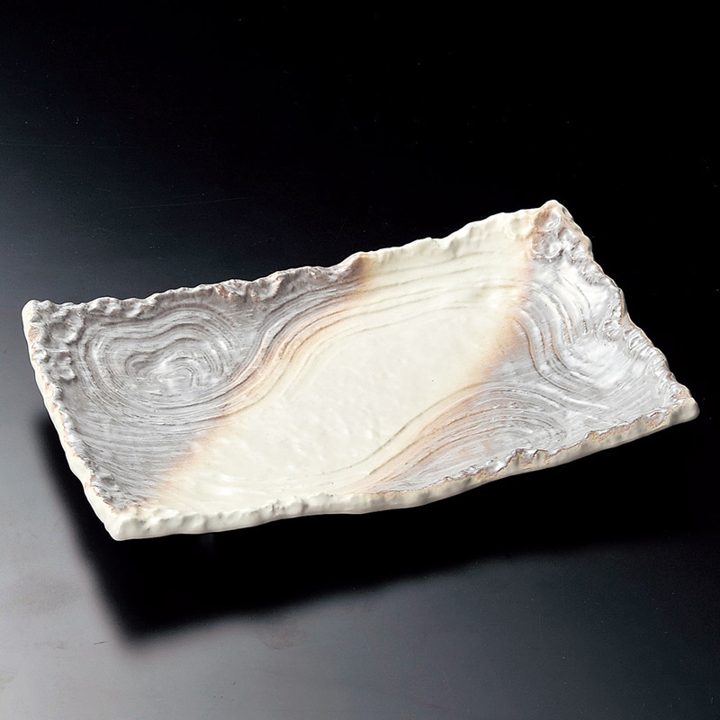 山万 17306-y0 かすみ志野10号四ツ足長角皿  1個（ご注文単位1個）【直送品】