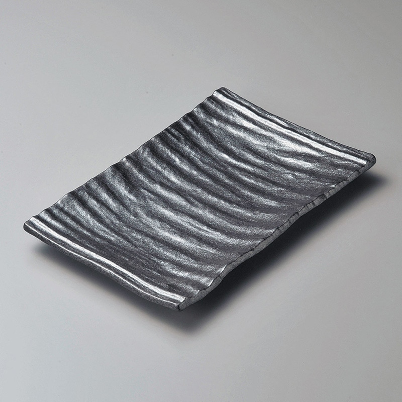 山万 18506-130 黒いぶし長角大皿  1個（ご注文単位1個）【直送品】