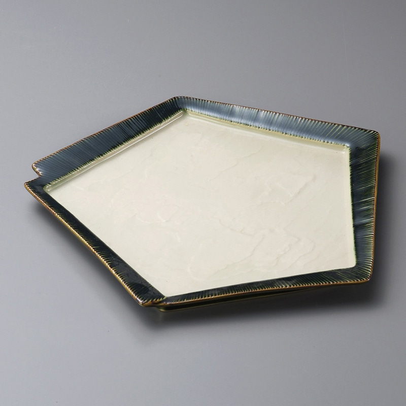 山万 27517-450 千段織部角変形皿(中) 1個(ご注文単位1個)【直送品】