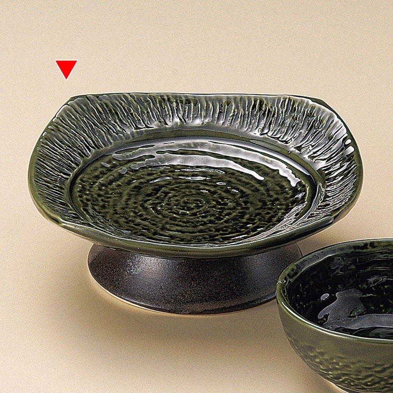 山万 20905-250 織部角高台皿 1個(ご注文単位1個)【直送品】