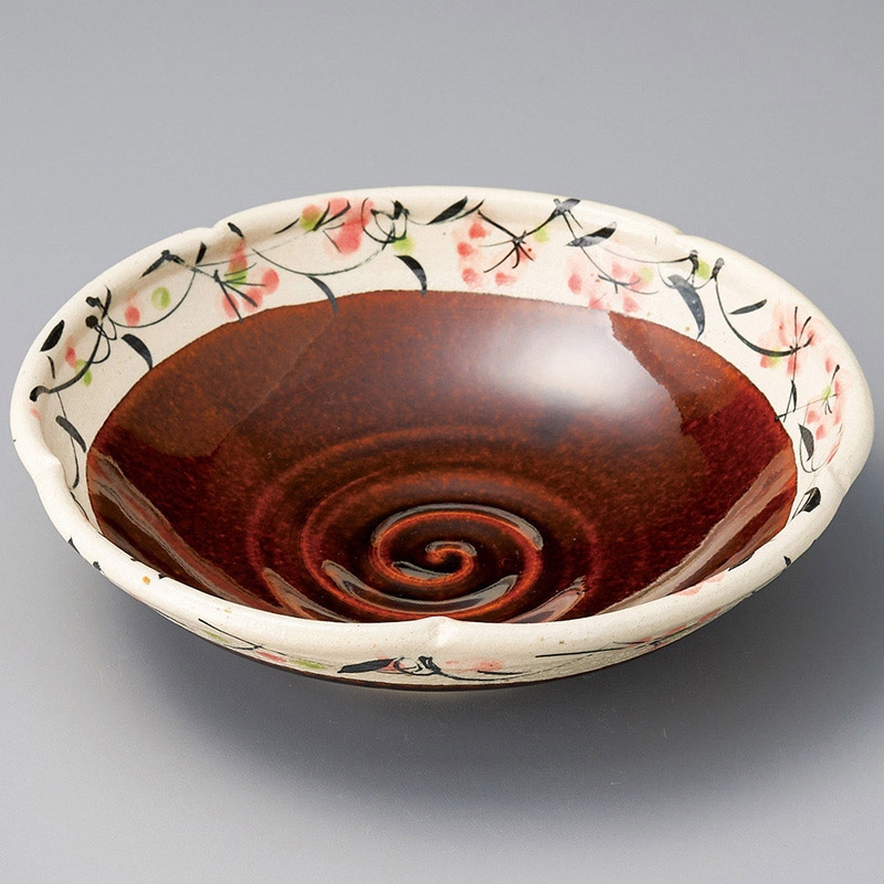 山万 21420-270 アメ釉草花輪花7.0鉢  1個（ご注文単位1個）【直送品】
