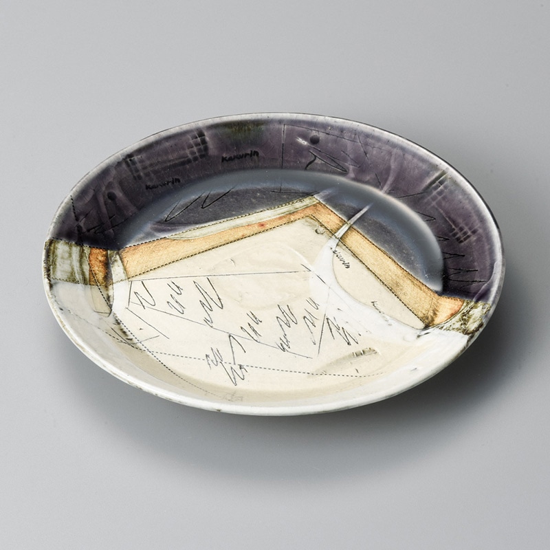 山万 21408-510 紫釉刻紋50皿  1個（ご注文単位1個）【直送品】