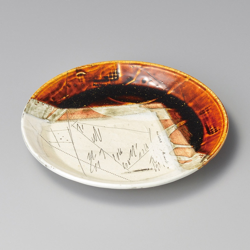 山万 21410-510 飴釉刻紋50皿  1個（ご注文単位1個）【直送品】