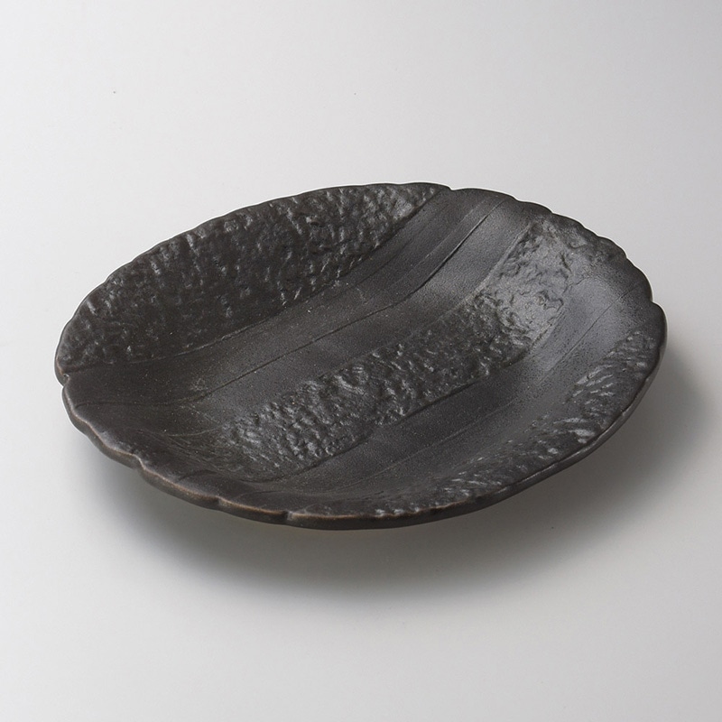 山万 21708-460 黒釉石目楕円盛皿 1個(ご注文単位1個)【直送品】