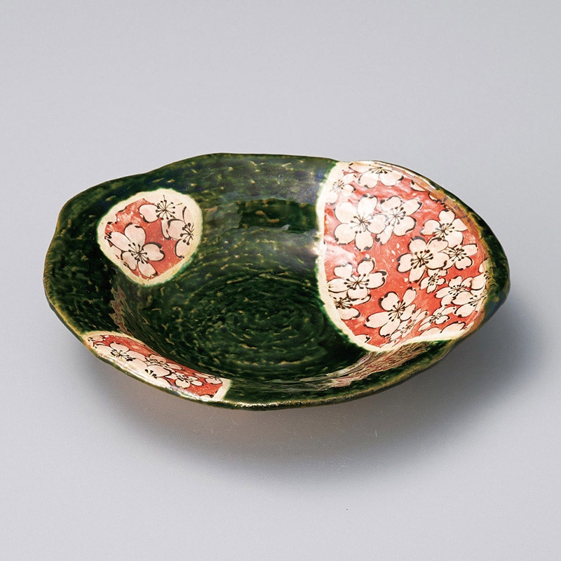 山万 22115-580 織部舞桜三つ足和皿 1個(ご注文単位1個)【直送品】