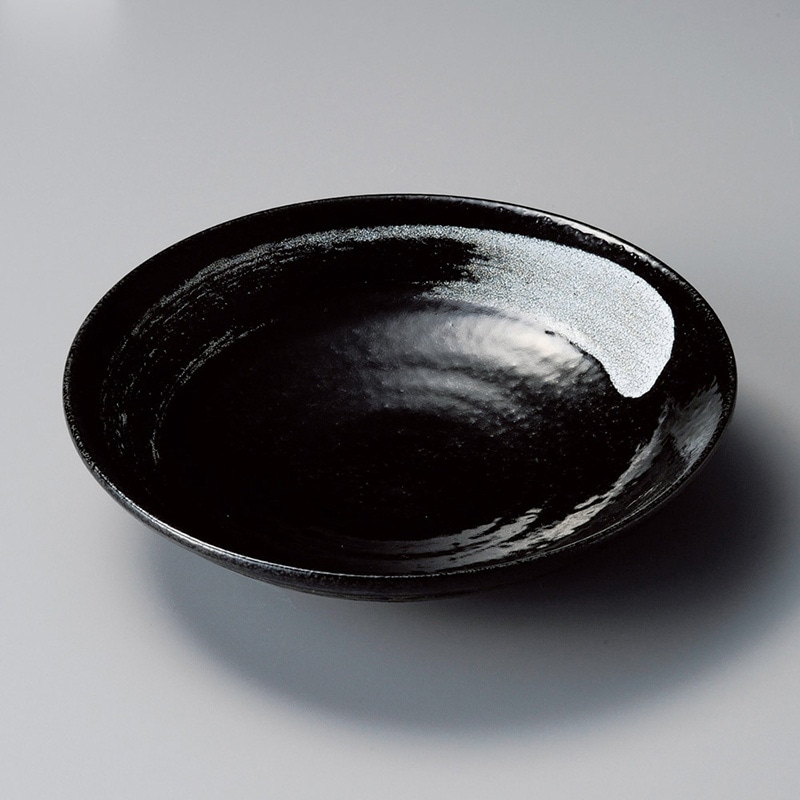 山万 21819-450 黒釉白刷毛7.0盛皿 1個(ご注文単位1個)【直送品】