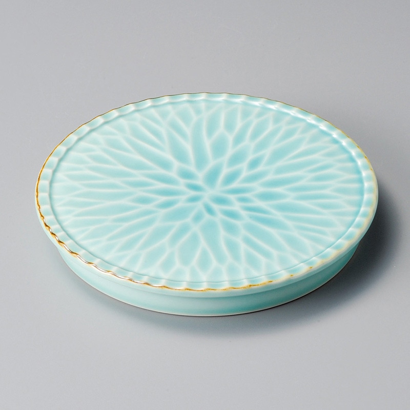 山万 22017-130 渕錆マリンブルー菊彫高台丸皿 1個(ご注文単位1個)【直送品】