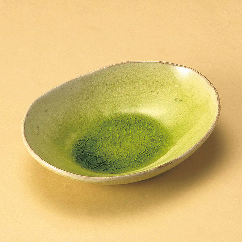 山万 26509-660 黄緑楕円皿(信楽焼) 1個(ご注文単位1個)【直送品】