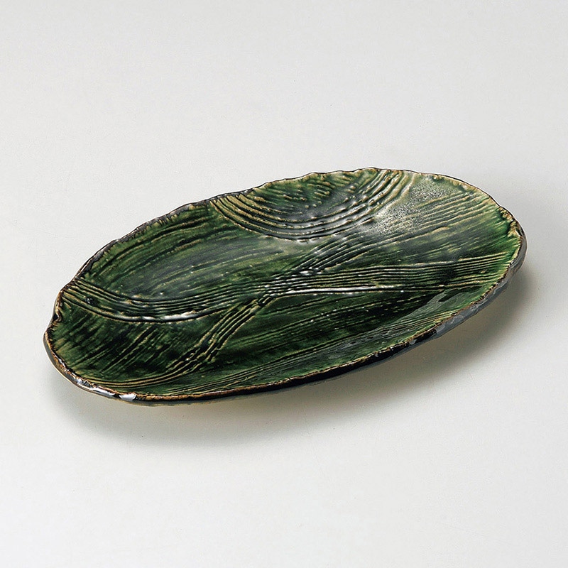 山万 26101-140 織部櫛目楕円皿 1個（ご注文単位1個）【直送品】