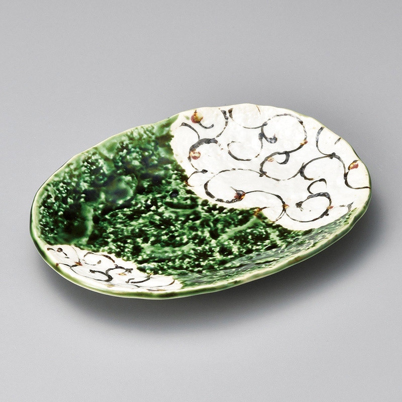 山万 26204-570 織部手描花楕円皿 1個(ご注文単位1個)【直送品】