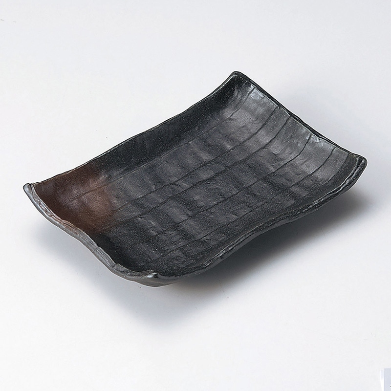 山万 28112-200 黒備前焼物皿 1個(ご注文単位1個)【直送品】