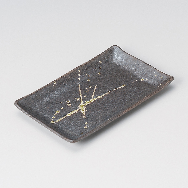 山万 28101-230 筆流 木肌焼物皿茶 1個(ご注文単位1個)【直送品】