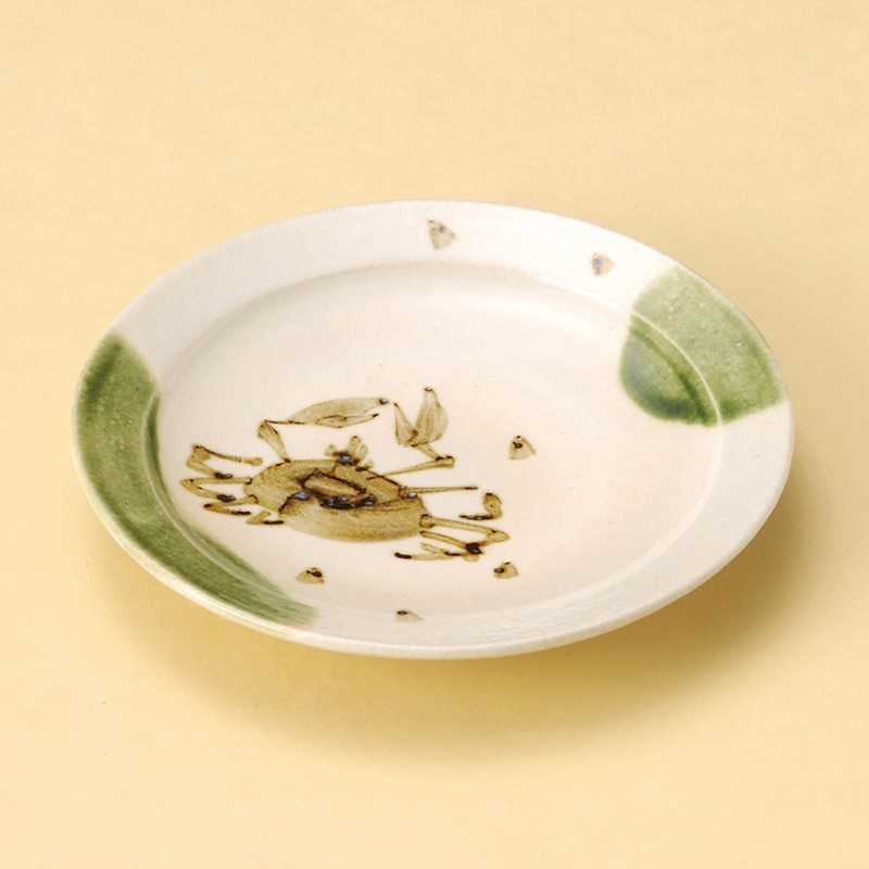 山万 29902-550 織部かに絵5.0丸皿 1個（ご注文単位1個）【直送品】