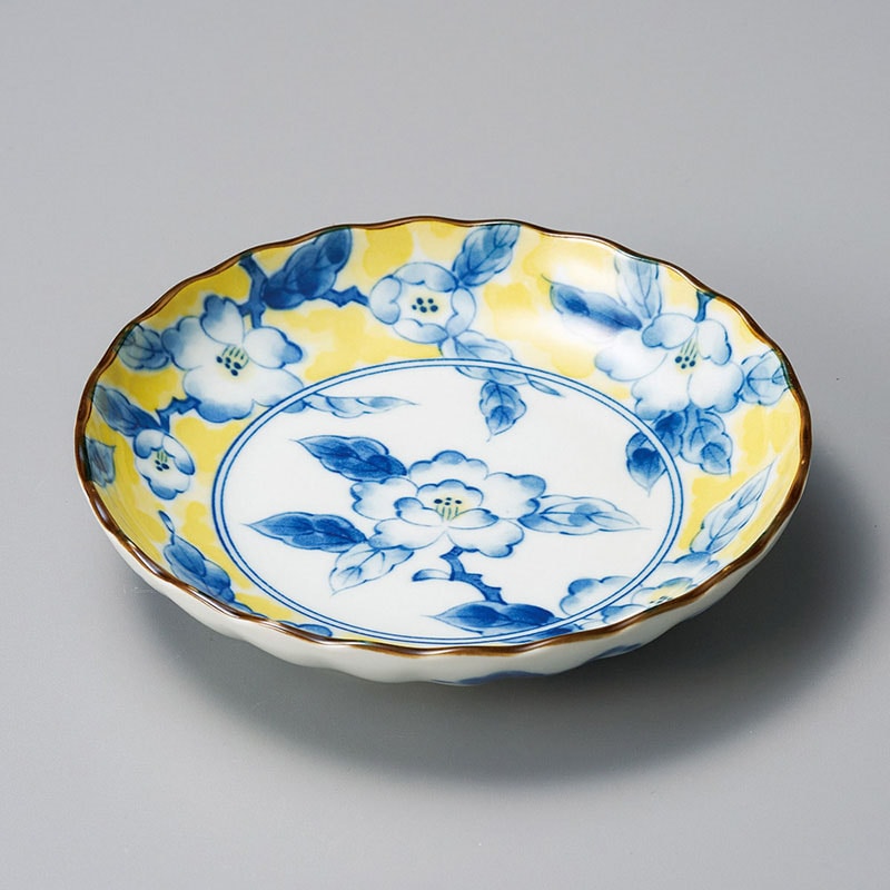 山万 31003-310 黄彩花紋菊形3.5皿 1個（ご注文単位1個）【直送品】