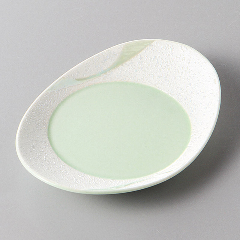 山万 31306-730 流水ラスター楕円小皿 緑 有田 1個（ご注文単位1個）【直送品】