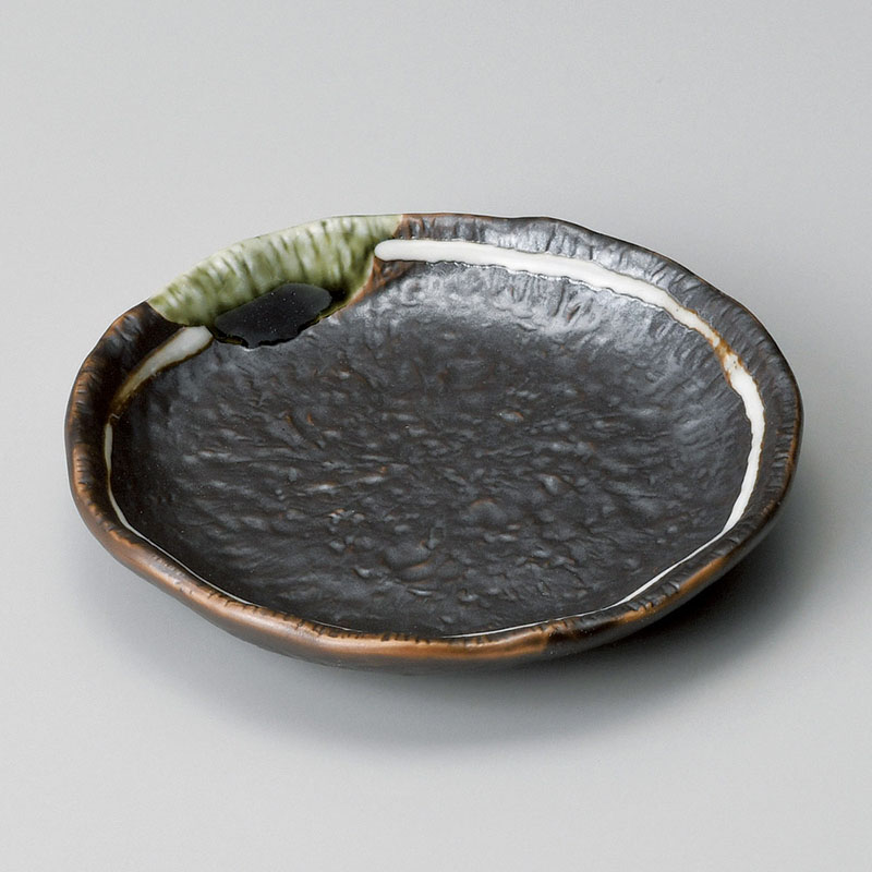 山万 31714-510 鉄釉白ライン足付35丸皿 1個（ご注文単位1個）【直送品】