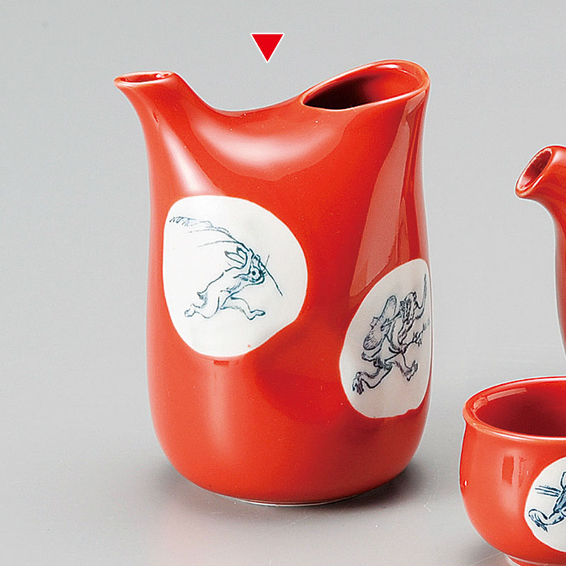 山万 33619-460 鳥獣戯画袋酒器スリム(赤) 1個（ご注文単位1個）【直送品】