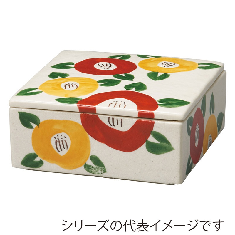 山万 35202-570 赤絵椿 蓋物(小) 1個（ご注文単位1個）【直送品】