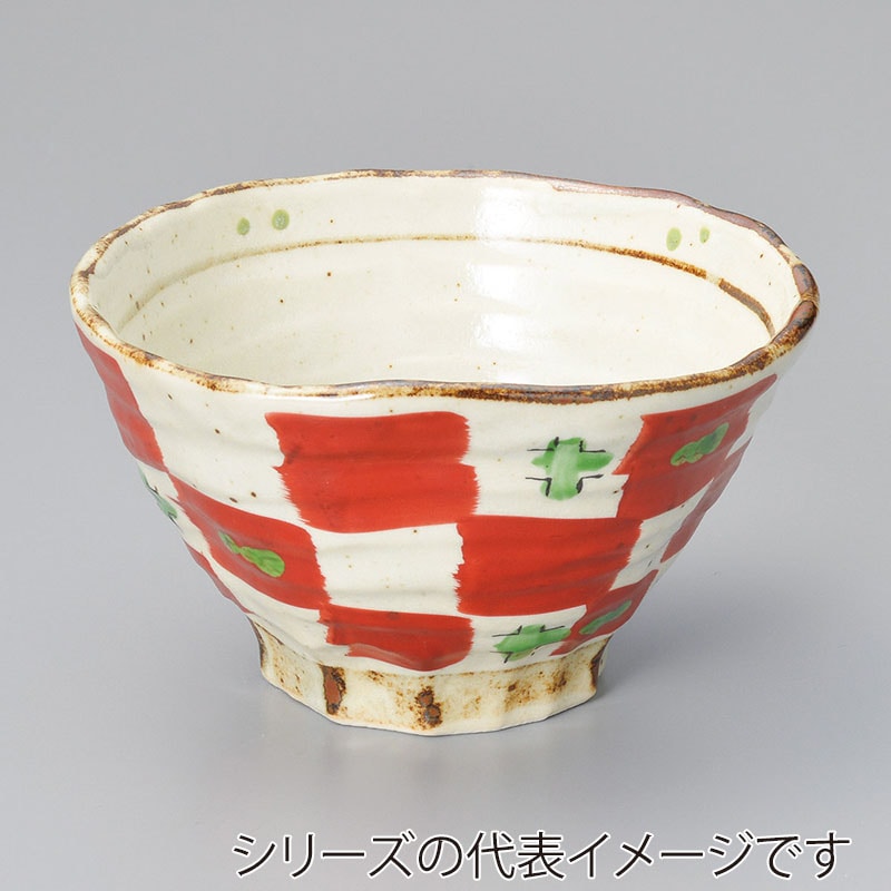 山万 37802-100 赤絵市松5.5三ッ押丼 1個(ご注文単位1個)【直送品】
