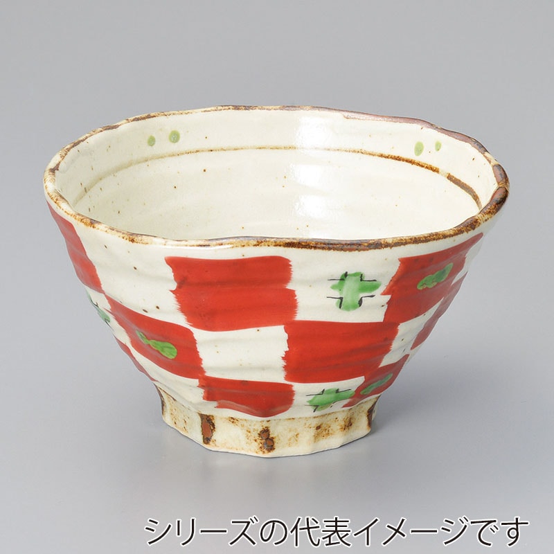 山万 37803-100 赤絵市松4.5三ッ押丼 1個(ご注文単位1個)【直送品】
