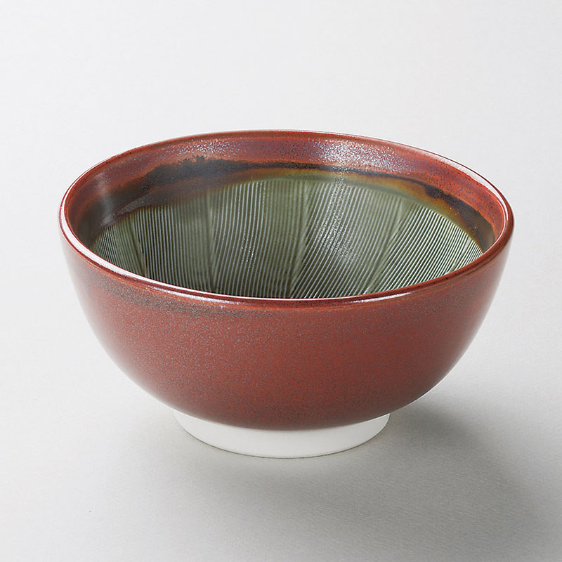山万 37913-180 赤釉織部6.0深口丼(目付) 1個（ご注文単位1個）【直送品】