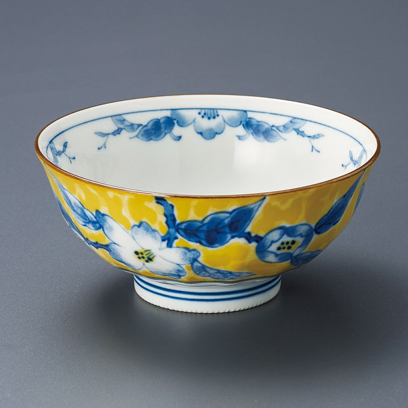 山万 40320-310 黄彩花紋茶漬碗 1個（ご注文単位1個）【直送品】