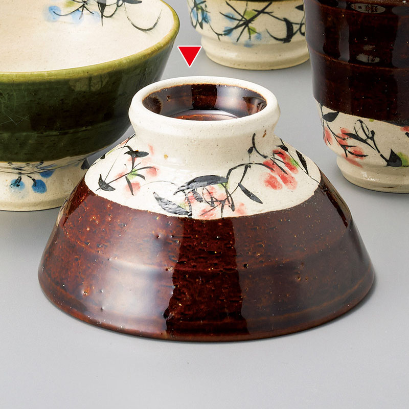 山万 41332-270 アメ釉草花飯碗 1個(ご注文単位1個)【直送品】