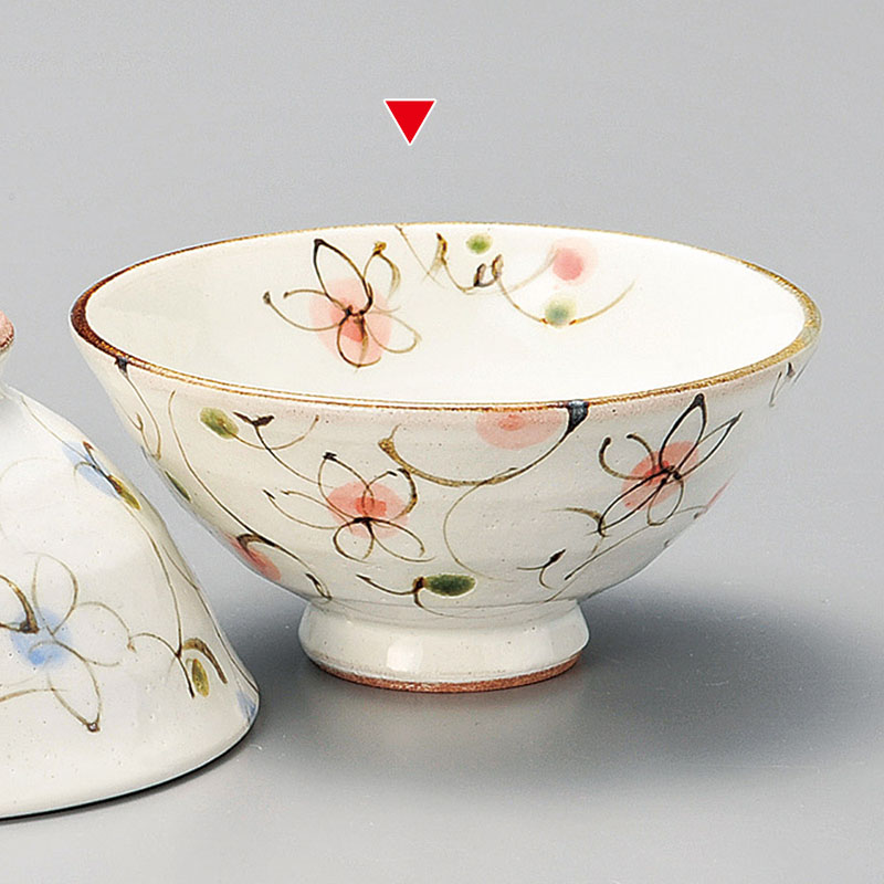 山万 41506-270 粉引花唐草飯碗小(紅) 1個(ご注文単位1個)【直送品】
