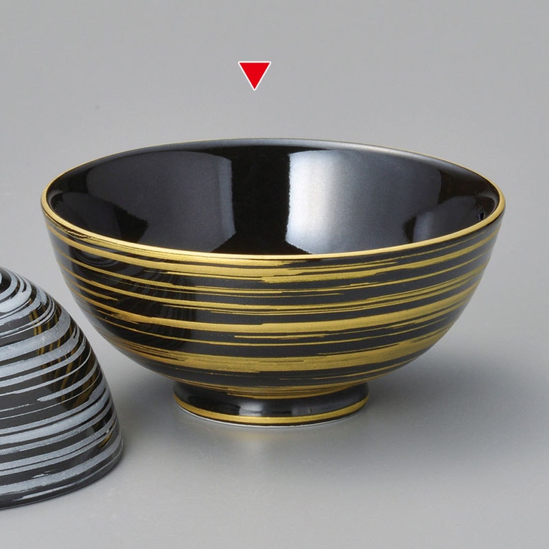 山万 41510-430 黒艶金刷毛目飯碗 1個(ご注文単位1個)【直送品】