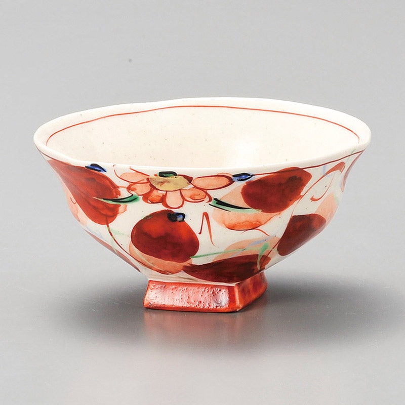 山万 42109-140 赤絵木の葉浜四角茶碗 1個（ご注文単位1個）【直送品】