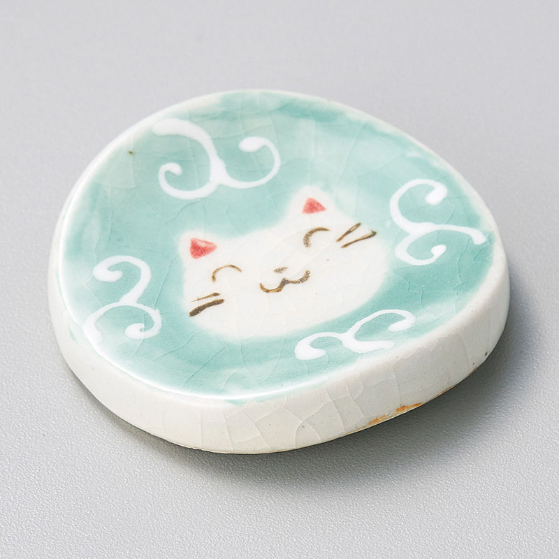 山万 43105-510 一珍唐草猫 緑丸箸置 1個（ご注文単位1個）【直送品】