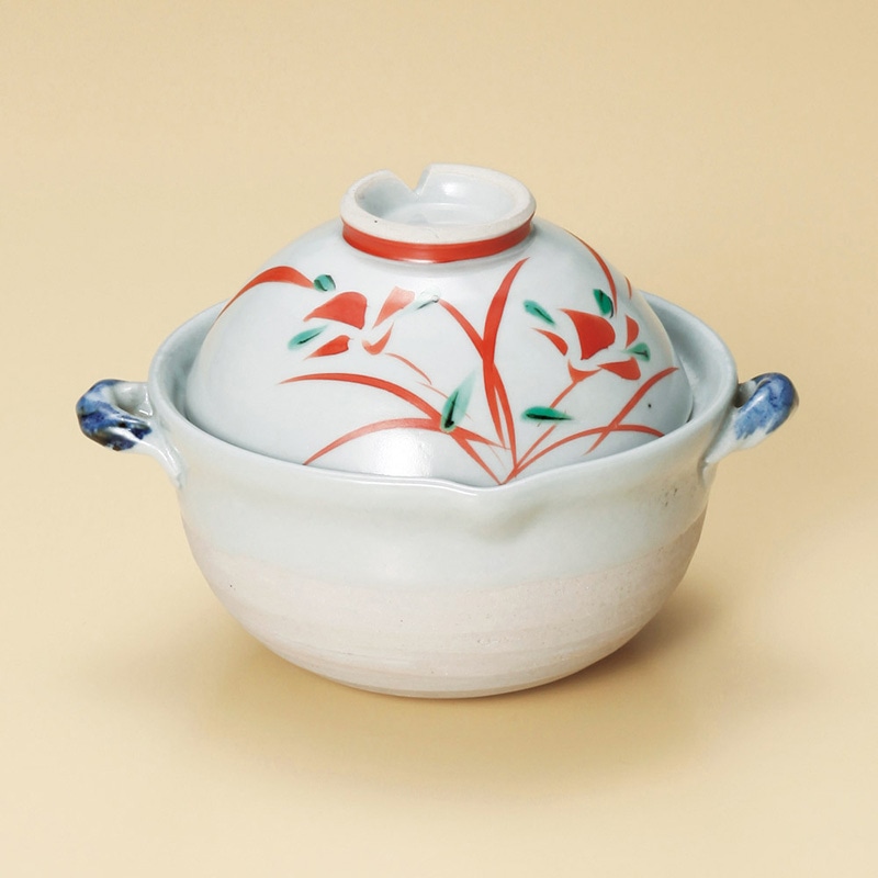 山万 52802-330 赤花両手鍋 1個（ご注文単位1個）【直送品】