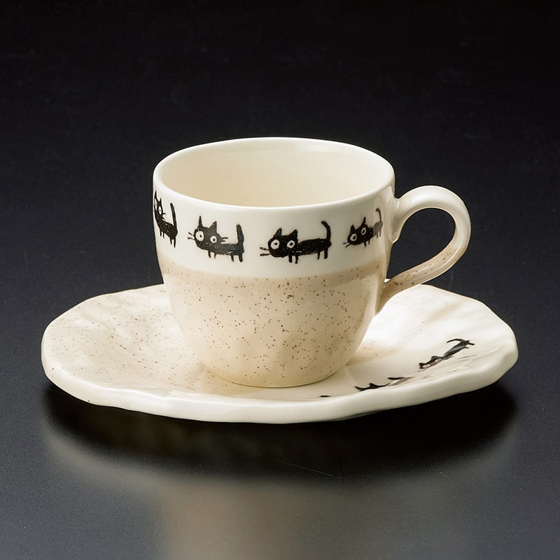 山万 65740-190 ベージュ黒ねこコーヒー碗皿 1個(ご注文単位1個)【直送品】