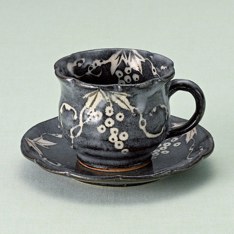 山万 66006-510 鼠志野葡萄コーヒー碗皿 1個(ご注文単位1個)【直送品】