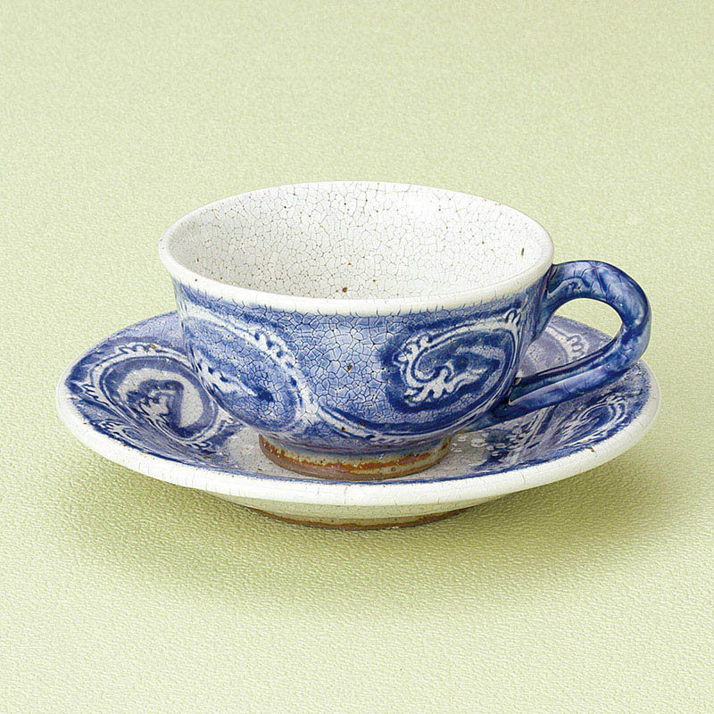 山万 66027-510 氷雪唐草 青コーヒー碗皿 手描 1個(ご注文単位1個)【直送品】