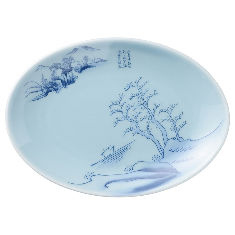 山万 68968-440 青磁上絵山水 8吋メタプラター 1個（ご注文単位1個）【直送品】