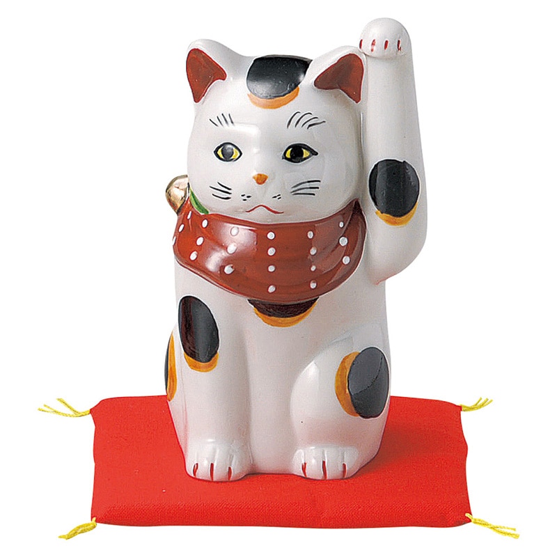 山万 80117-570 赤絵4寸手長猫(布団付)右 1個（ご注文単位1個）【直送品】