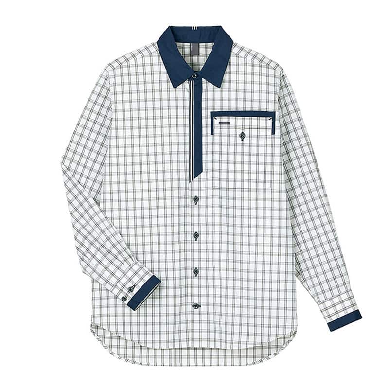 カーシーカシマ チェック長袖シャツ 男女共用 L ネイビー CWY205 1枚(ご注文単位1枚)【直送品】