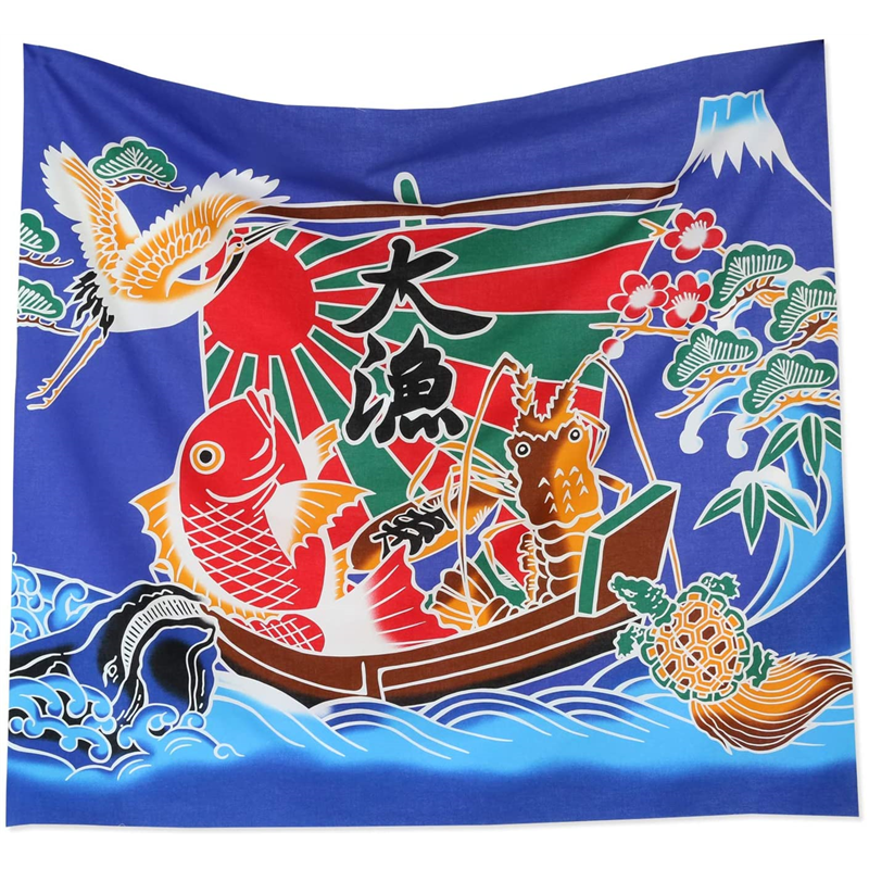 日本紐釦貿易 コスモテキスタイル 大漁旗 プリント生地 91.5cm×100cm 青 AP85801-3 （ご注文単位1枚）【直送品】