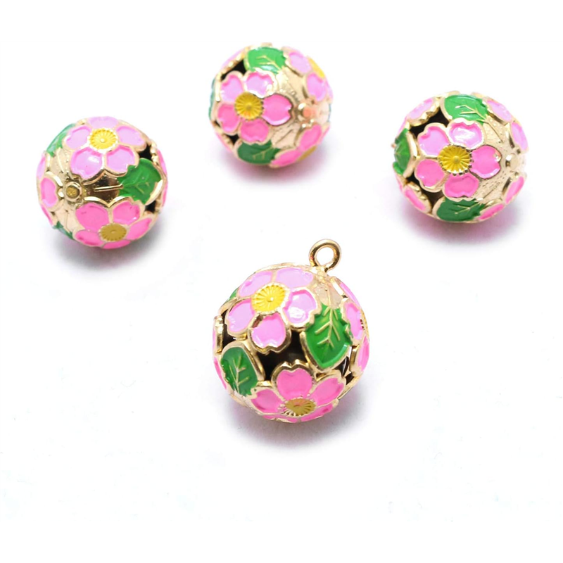 日本紐釦貿易 花鈴 芝桜 ピンク×緑 直径17mm 10個 F6-75-10 （ご注文単位1個）【直送品】