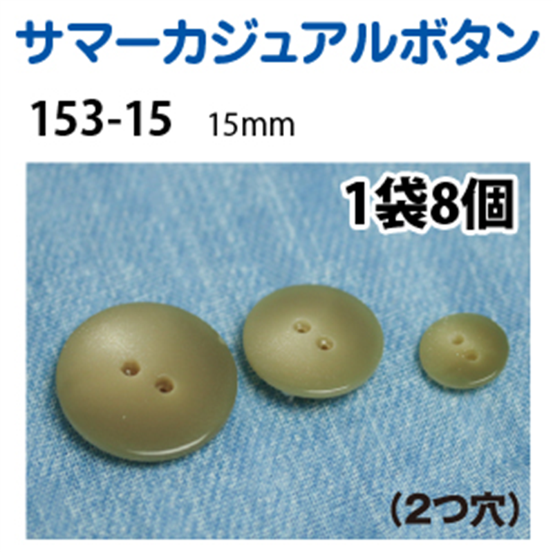 日本紐釦貿易(Nippon Chuko) サマーカジュアルボタン 15mm 8個 黒 153-15-09 1枚（ご注文単位1枚）【直送品】