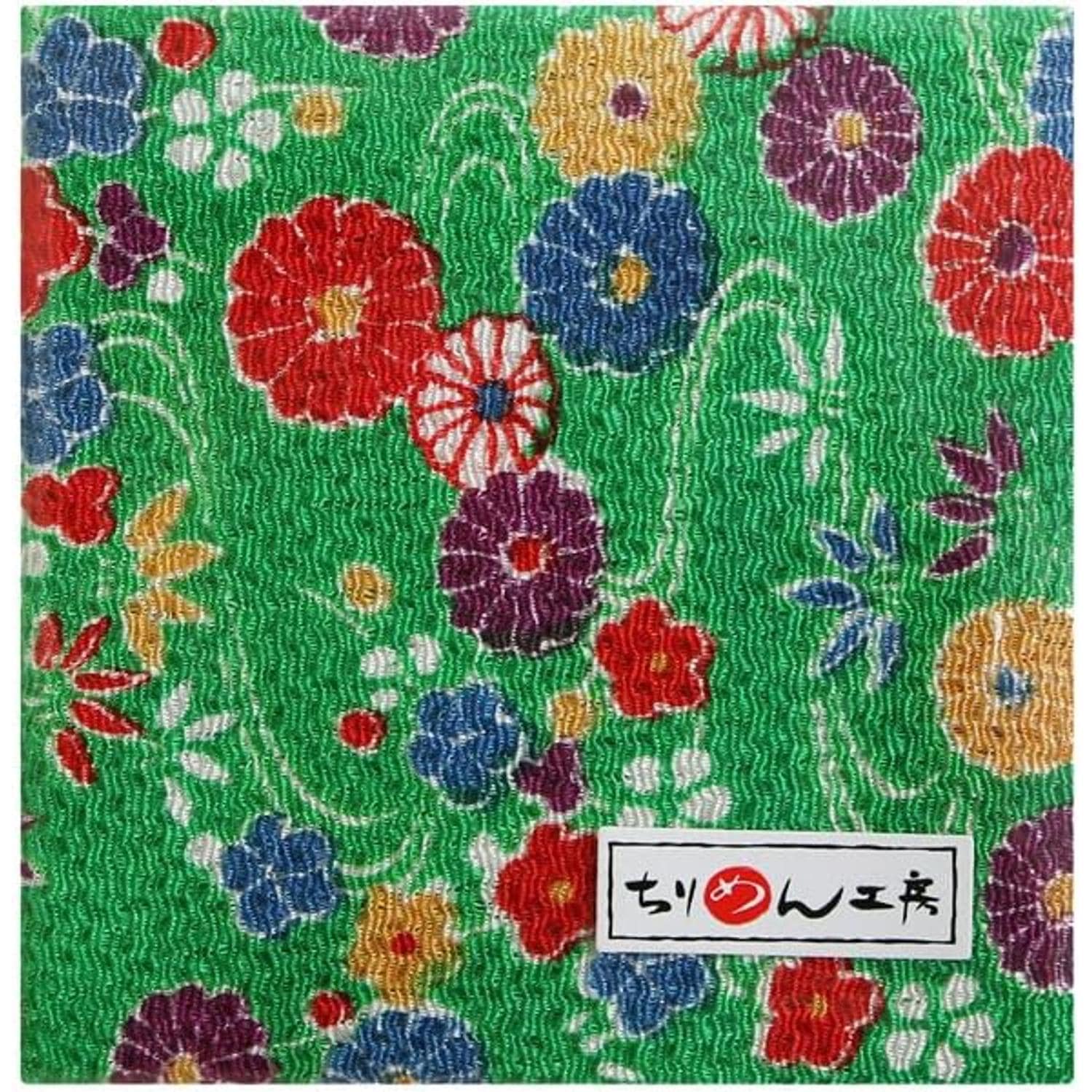 日本紐釦貿易 ちりめんカット 友禅 約23×33cm 花柄 緑 Y002-13 （ご注文単位1枚）【直送品】