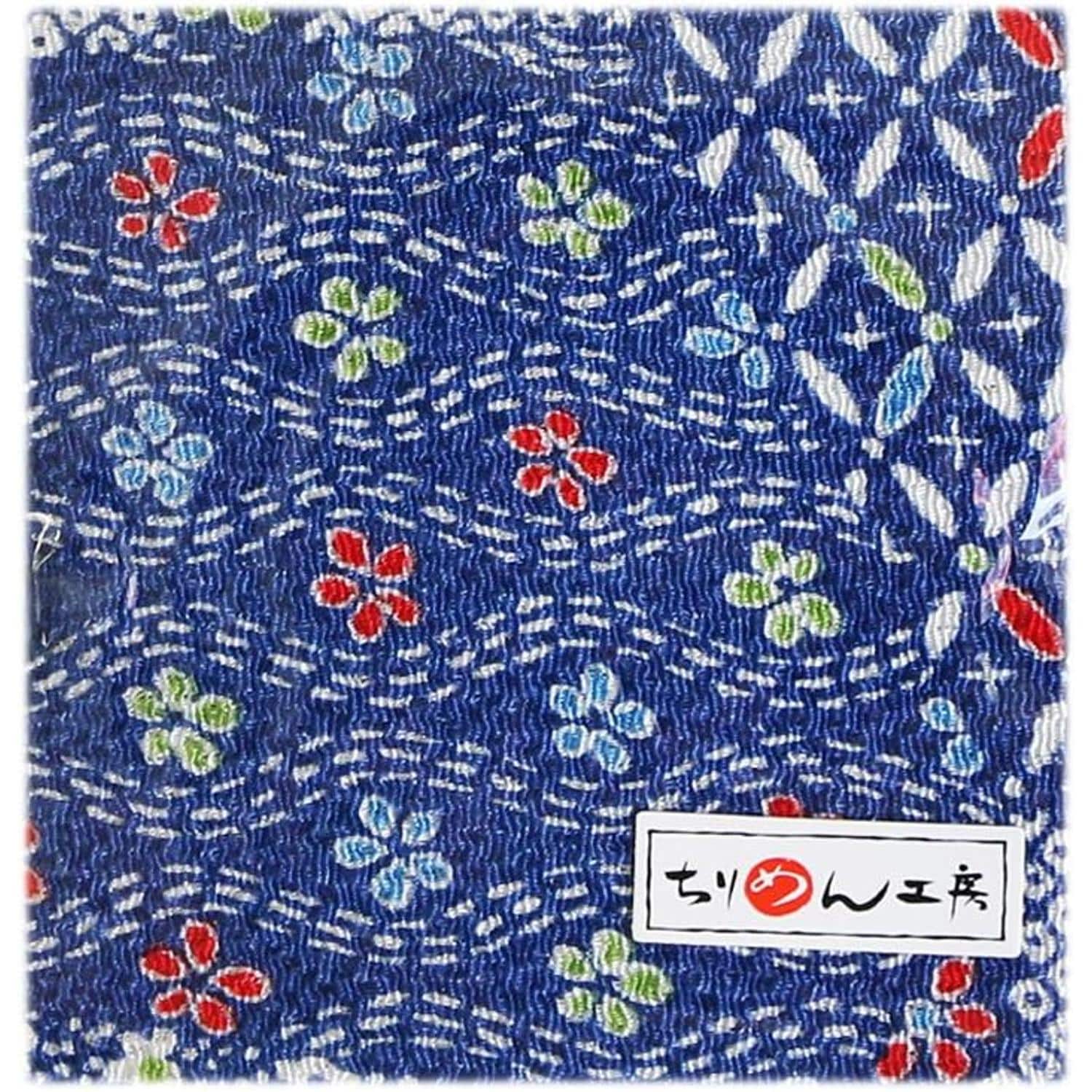 日本紐釦貿易 ちりめんカット 友禅 約23×33cm 花柄 紺 Y146-15 （ご注文単位1枚）【直送品】