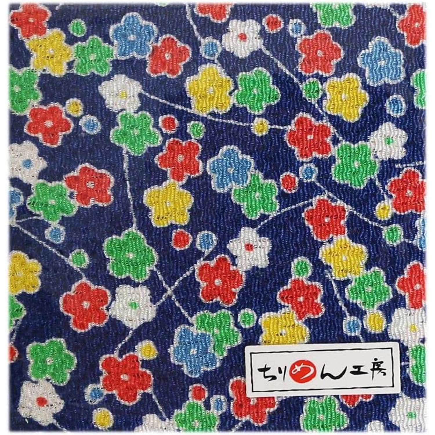 日本紐釦貿易 ちりめんカット 友禅 約23×33cm 花柄 紺 Y272-15 （ご注文単位1枚）【直送品】