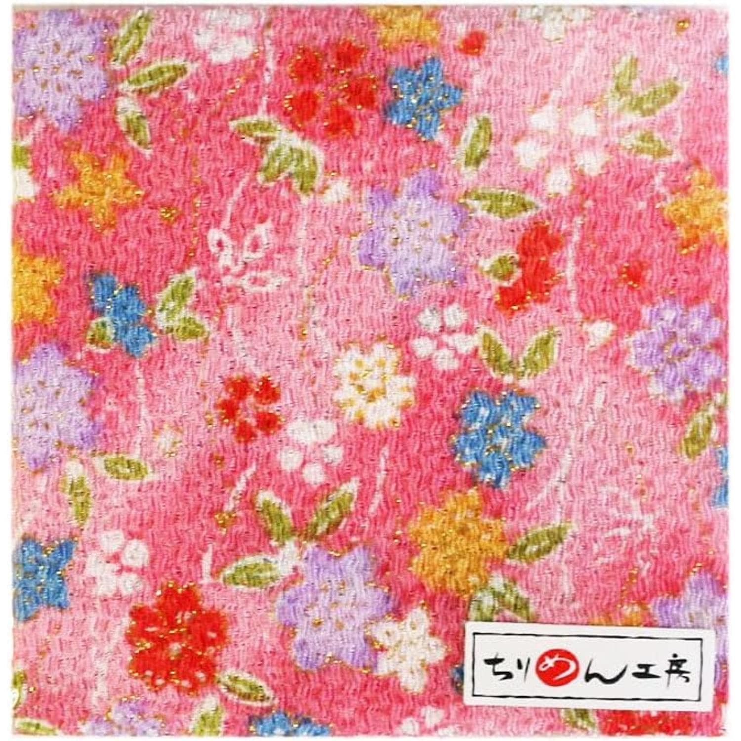 日本紐釦貿易 ちりめんカット 金彩 約23×33cm 花柄 桃色 GH21-06 （ご注文単位1枚）【直送品】